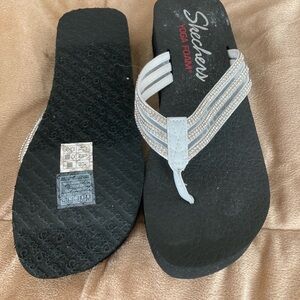 Skechers Black and Silver Sandals with Textured Soles